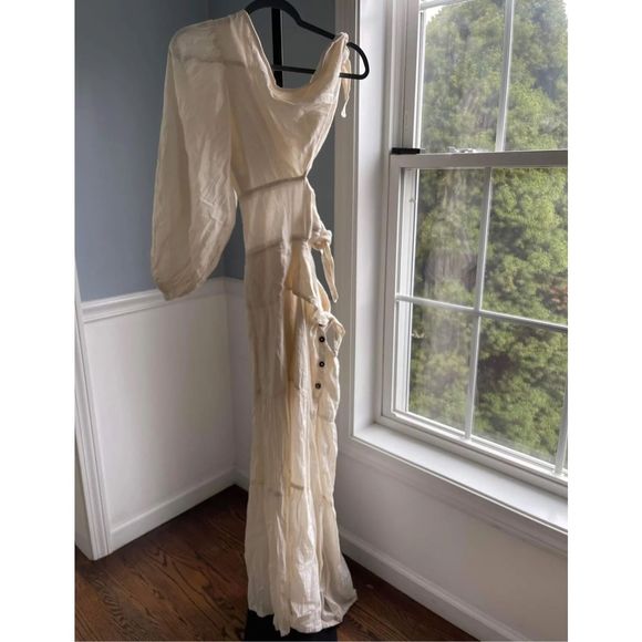 New Free People X Jen’s Pirate Booty Graffiti Bridge Maxi Dress Sz Medium Beige - Picture 5 of 9